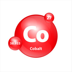 Cobalt (Co) icon structure chemical element round shape circle red easily. Chemical element of periodic table Sign with atomic number. Study in science for education. 3D Illustration vector.	