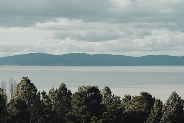 Lake and mountain views over Lake George near Canberra.