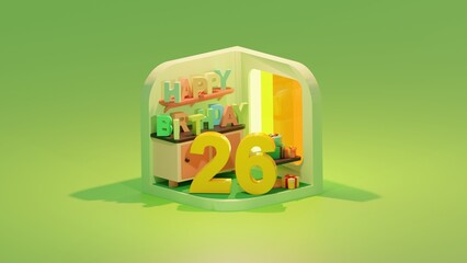 small 3D room with colorful 3D text that reads 