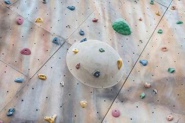 Full frame shot of climbing wall. This wall made by plywood construction usually used for indoor climbing.