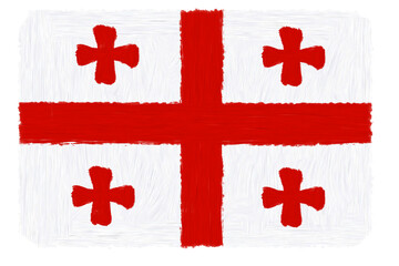Obraz premium Painting of the Georgian flag with visible brush strokes. Red crosses on a white background, textured and artistic