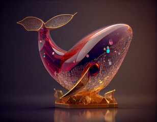 Whale fish animal statue in marble gold with crystal style, generative ai