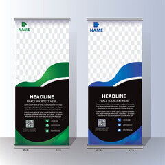 Roll Up Banner Signage Standee Template for Advertising and Multipurpose Use with Four Color Variations,display banner, brochure, x-banner, Standee Banner