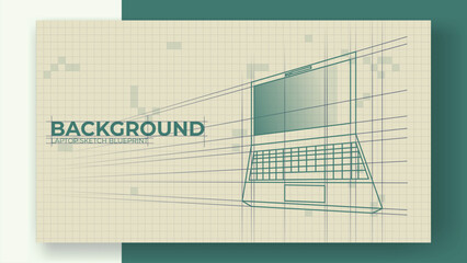 laptop outline vector illustration industrial blueprint abstract background design for wallpaper, poster, banner, web, background