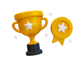 3d minimal sport tournament cup. sport competition award. football Trophy winner. Trophy with a gold medal. 3d rendering illustration.