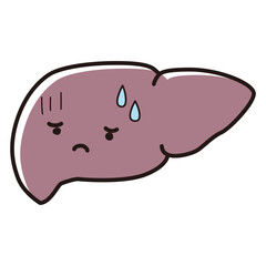 困った顔の不健康な肝臓のイラスト（キャラクター）