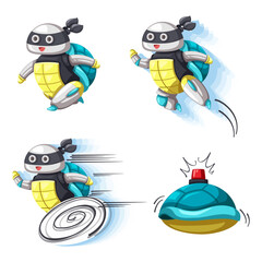 Set of android character robot toy cartoon style futuristic machine for home use.