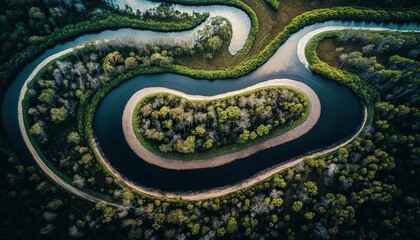 Aerial view of a winding river unsplash background  Generative AI