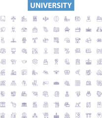 University outline icons collection. University, College, Institution, Campus, Education, Studying, Learning vector illustration set. Teaching, Degrees, Majors line signs