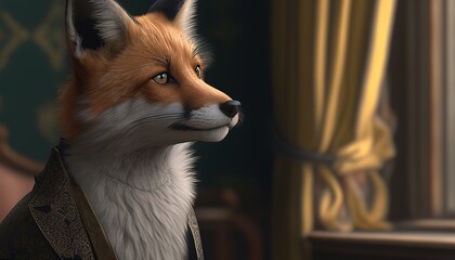 aristocratic fox digital art illustration, Generative AI - obrazy, fototapety, plakaty
