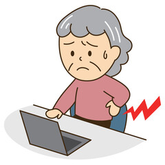 デスクワークで腰痛になったおばあさん