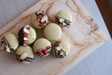Beautifully decorated matcha macaroons