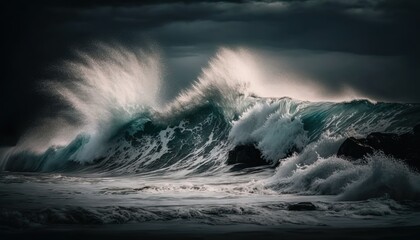 Waves crashing against the shore unsplash  Generative AI