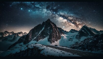 Starry sky above a mountain range unsplash  Generative AI