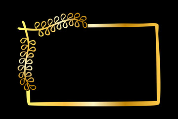 vector golden doodle sketch flower rectangle frame, black background