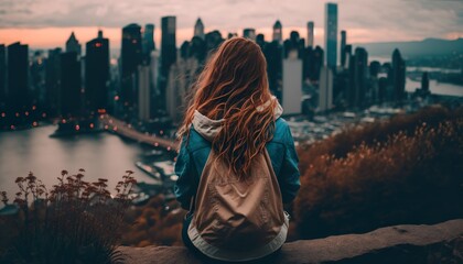 Girl life down by the urban skyline unsplash woman in the city  Generative AI