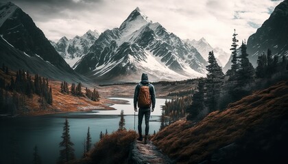 Adventure in the mountains unsplash person standing on the edge of the mountain  Generative AI