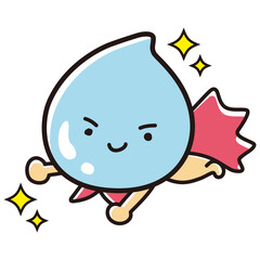 きれいな水色のしずくのイラスト（水分、汗、涙、うるおいなど）ヒーローキャラクター