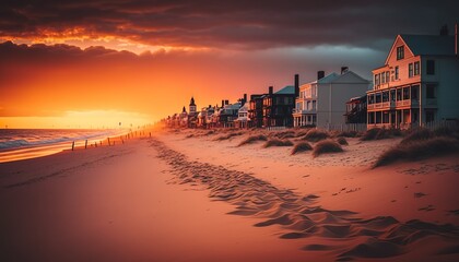 A beachside town at sunrise unsplash sunset at the beach  Generative AI