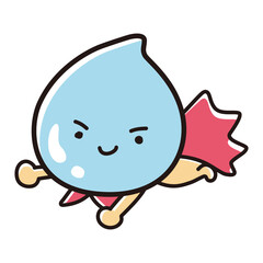 きれいな水色のしずくのイラスト（水分、汗、涙、うるおいなど）ヒーローキャラクター