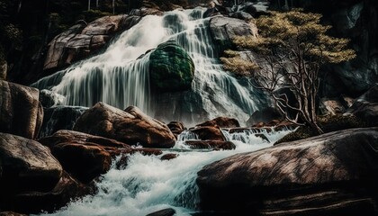 A waterfall cascading down rocks unsplash  Generative AI