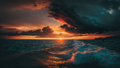 A dramatic sunset over the water unsplash sunset over the sea  Generative AI