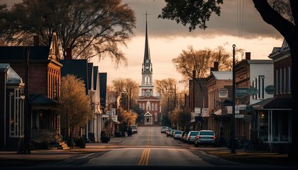 The charm of a small town street unsplash sunset  Generative AI