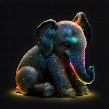 The Small Grey Elephant Sitting Under The Shimmering Light