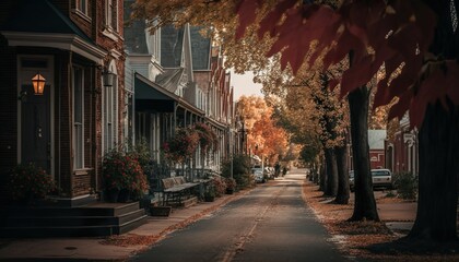 Fototapeta premium The charm of a small town street unsplash street at night Generative AI