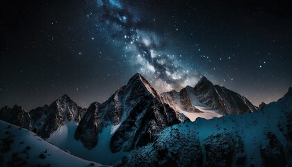 Fototapeta na wymiar Starry sky above a mountain range unsplash sunrise in the mountains Generative AI