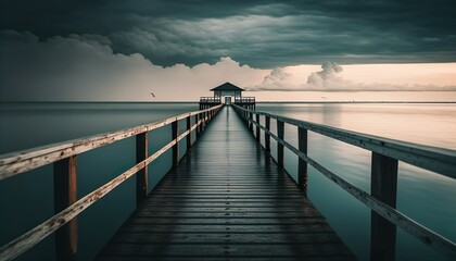 A pier stretching out over calm waters unsplash bridge over the sea  Generative AI
