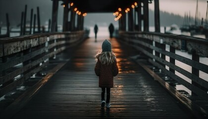 Girl life down by pier unsplash people walking on the bridge  Generative AI
