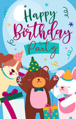 Obraz na płótnie Canvas Animal invitation birthday banner and element asset for design poster, invitation card, flyer