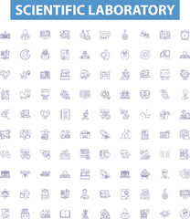 Scientific laboratory line icons, signs set. Scientific, Laboratory, Testing, Research, Instruments, Experiments, Chemicals, Analysis, Samples outline vector illustrations.