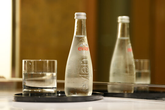 Bucharest Romania 31 January 2025.Evian is a French company that bottles and commercialises mineral water 