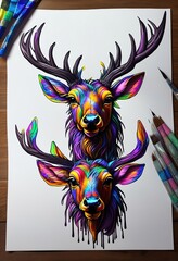 Deer head Paint Color Spalsh generative ai