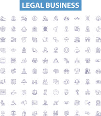 Legal business line icons, signs set. Law, Business, Legal, Regulation, Contract, Court, Agreement, Litigation, Practice outline vector illustrations.