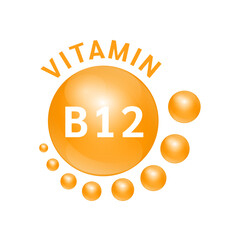 Vitamin B12 orange substance Sign Icon. Vector Illustration EPS10 realistic design, small circle around. Isolated on white background. Personal care, beauty concept. Medicine health symbol of thiamine