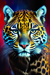 A Fierce Scary Imposing Jaguar Looking Into The Camera Ready To Pounce, created with generative AI technology