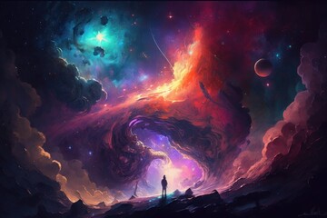 Night galaxy space nebula as digital illustration (Generative AI)