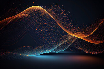 Wave of big data with dark background. 3D illustration of information technology. AI generative