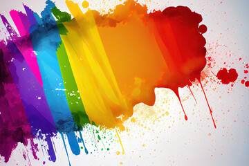 Background image of vibrant rainbow flag in paint with smudges. Generative Ai