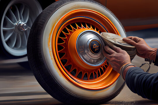 Coated wheels cleaning in hand. Generative Ai