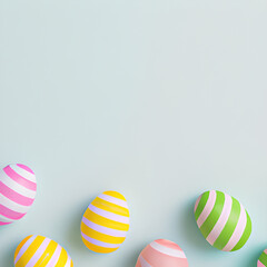 Blue pastel background with striped easter eggs