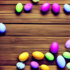 Colorful easter eggs on wood