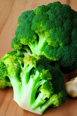 Broccoli Vegetables On A Kitchen Table, created with generative AI technology