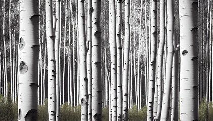 White birch trees in  forest, birch forest texture background