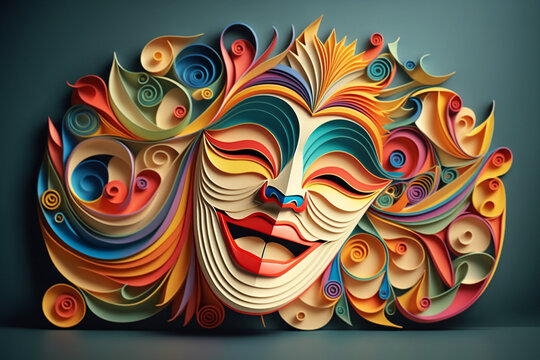 April fools day. April 1st. Fools. Mask of laughter and smiles. Joy and jokes. Clowns and artists. Raffles and fun. Funny greeting card, advertisement, flyer, flyer, article. Generative AI