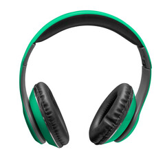 Green headphones on a white background