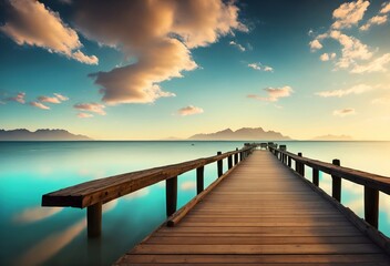 Obraz premium Pier sea water sunset photography generative ai